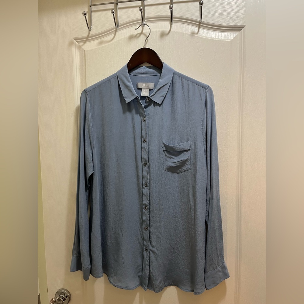 Joe Fresh 100% Silk Light Blue Button Down Shirt NWOT XL